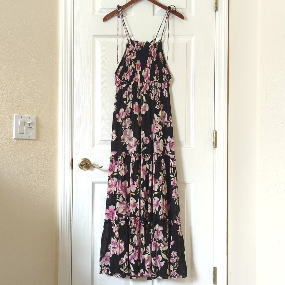 Intimately Free People Onyx Garden Party Floral Tiered A-Line Maxi Dress Black - Picture 11 of 14